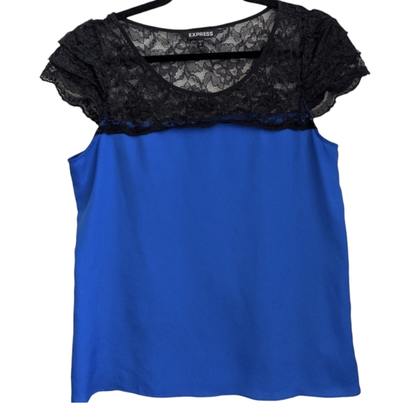 Express Tops - Express Blue Lace Top with Ruffle Sleeves - Size M 💙🖤
